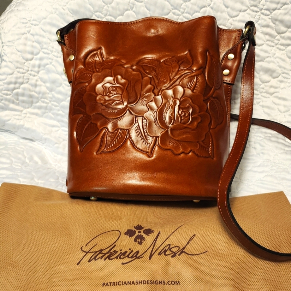 Patricia Nash Brown Leather Shoulder Bag with Embossed Design